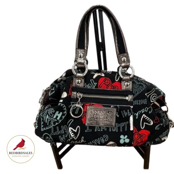 Coach Poppy Graffiti Satchel Black/Red Silver Hardware (Style 16200) - Picture 2 of 16